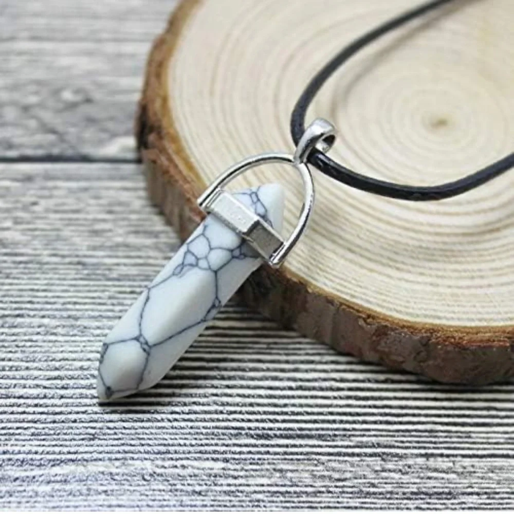 New Vegan Leather Sterling Silver White Howlite Natural Stone Artisan Necklace
